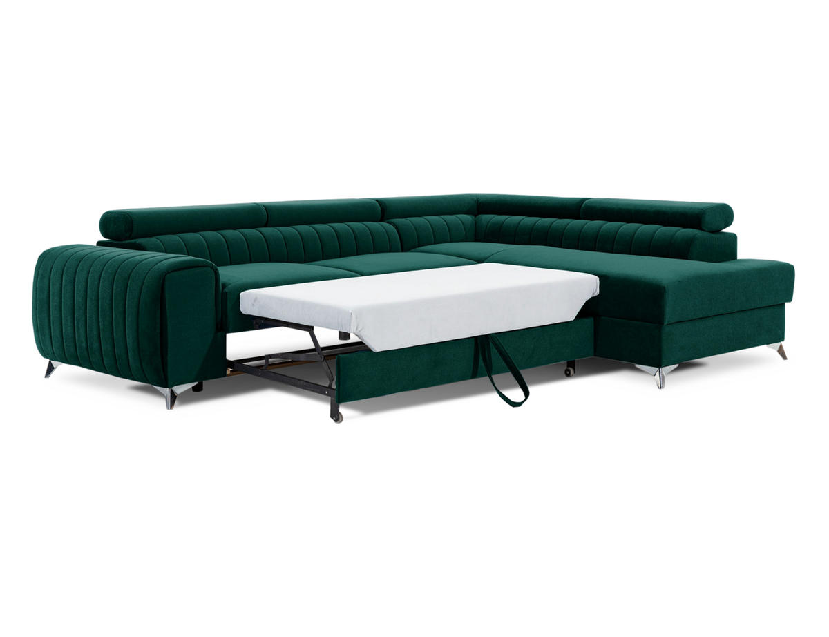 ECKSOFA Laurence mit Schlaffunktion & Bettkasten – 278 x 205 cm, verstellbare Kopfstützen - Grün, Kunststoff (278/205cm) - Wohnideebilder