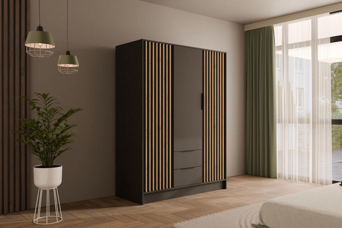 KLEIDERSCHRANK NELIA - 150 cm - Schwarz/Eiche Artisan, Holzwerkstoff (150/200/51cm) - ALTDECOR
