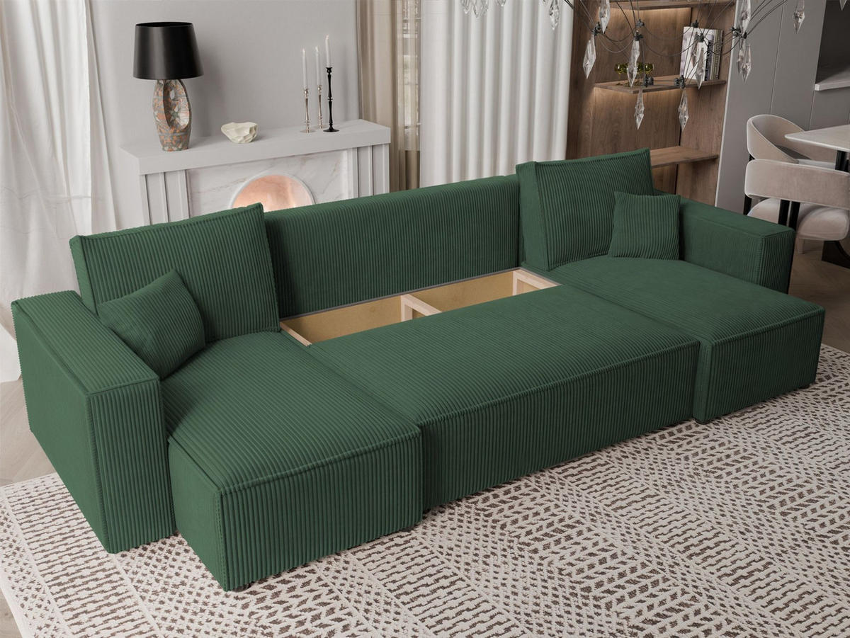 WOHNLANDSCHAFT Adara Schlaffunktion - Grün, Holzwerkstoff/Textil (312/83/145cm) - Fun Möbel