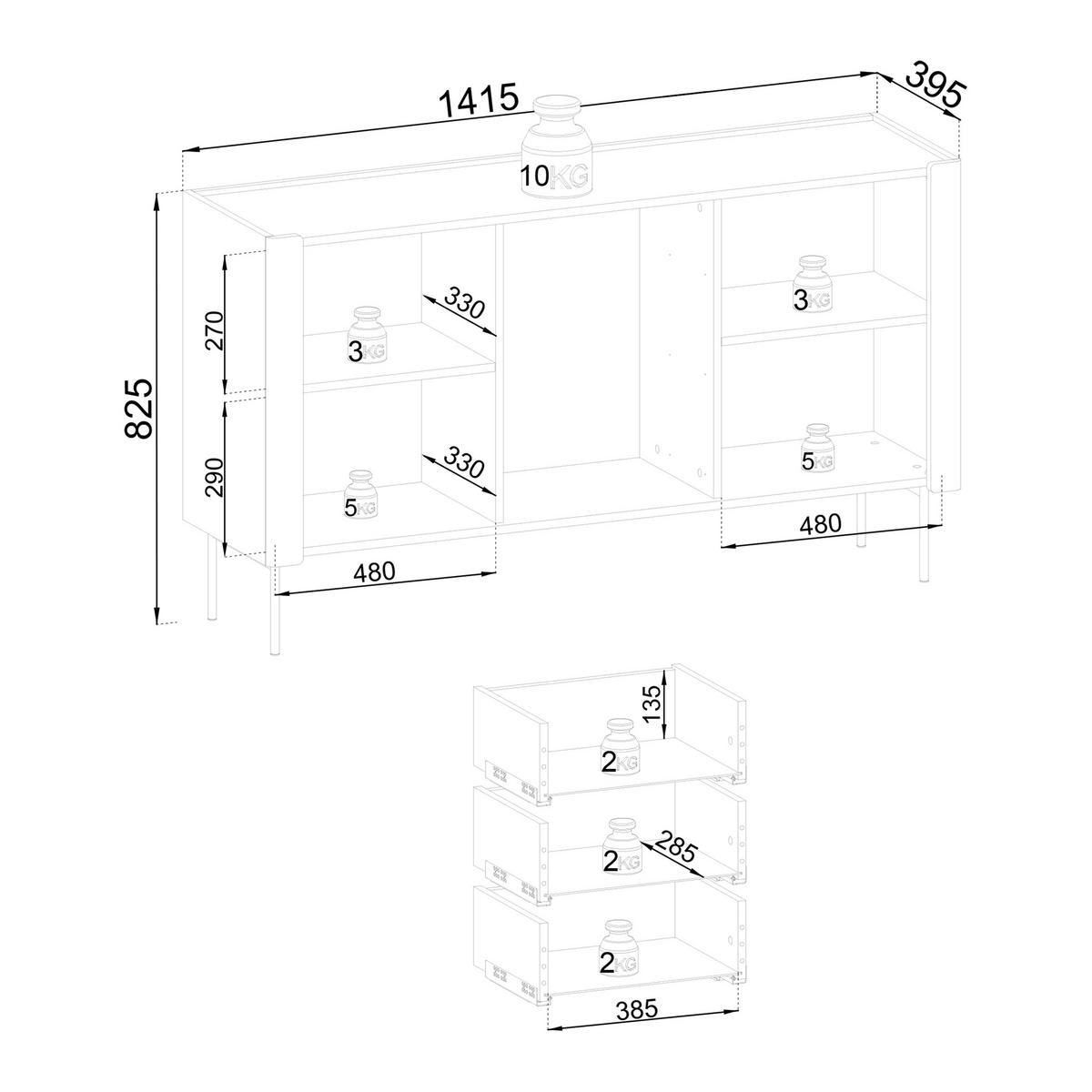 SIDEBOARD AVVOLGERE 141/82/39 cm mit 3 Schubladen 2 Türen Nussbaumfarben - Kaschmir/Nussbaumfarben, Holzwerkstoff (141/82/39cm) - MASSENO