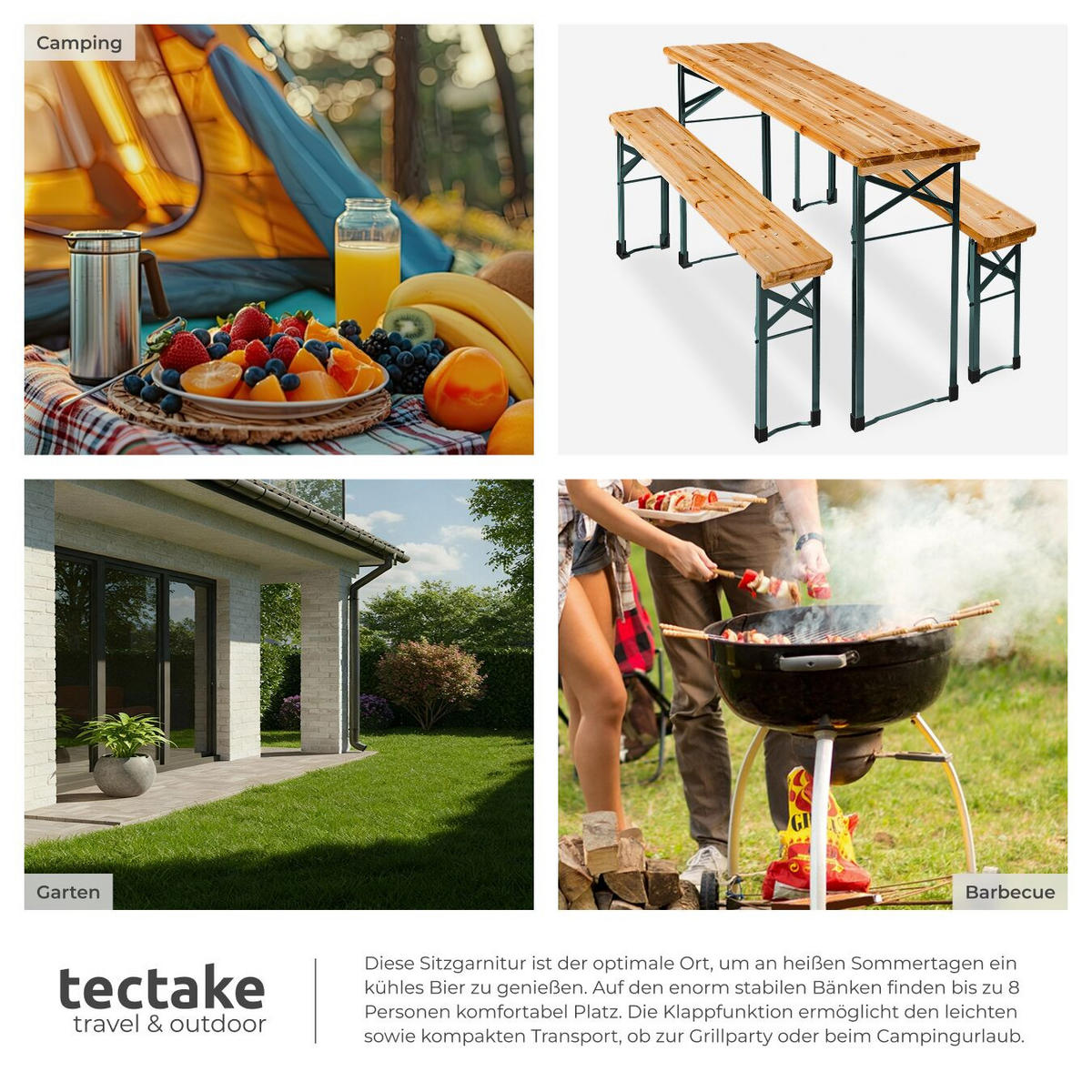 BIERZELTGARNITUR Sissi,robustes Tannenholz mit Schutzlackierung,braun - Braun, Naturmaterialien/Holz - tectake