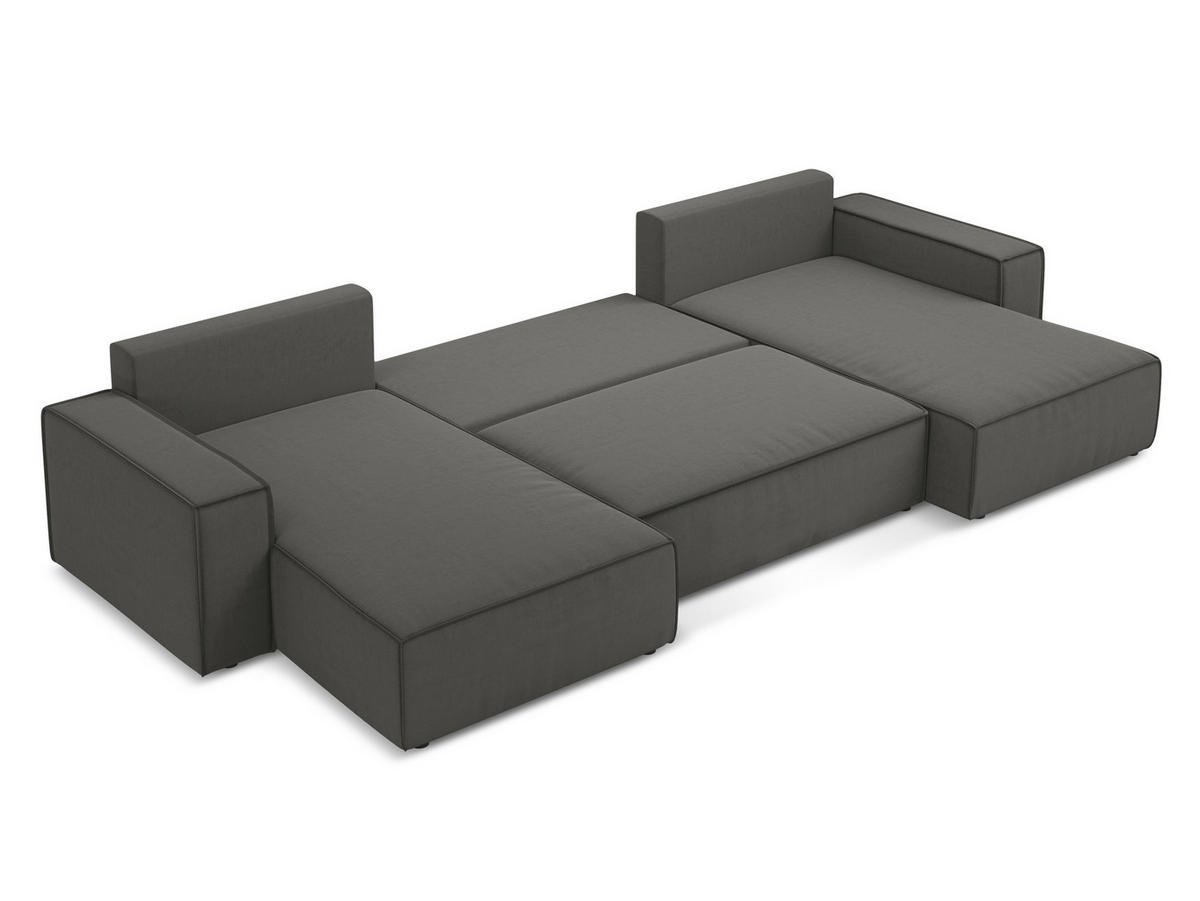 WOHNLANDSCHAFT Samt Stoff Grau - Dunkelgrau/Schwarz, Kunststoff/Textil (398/82/185cm) - Makamii