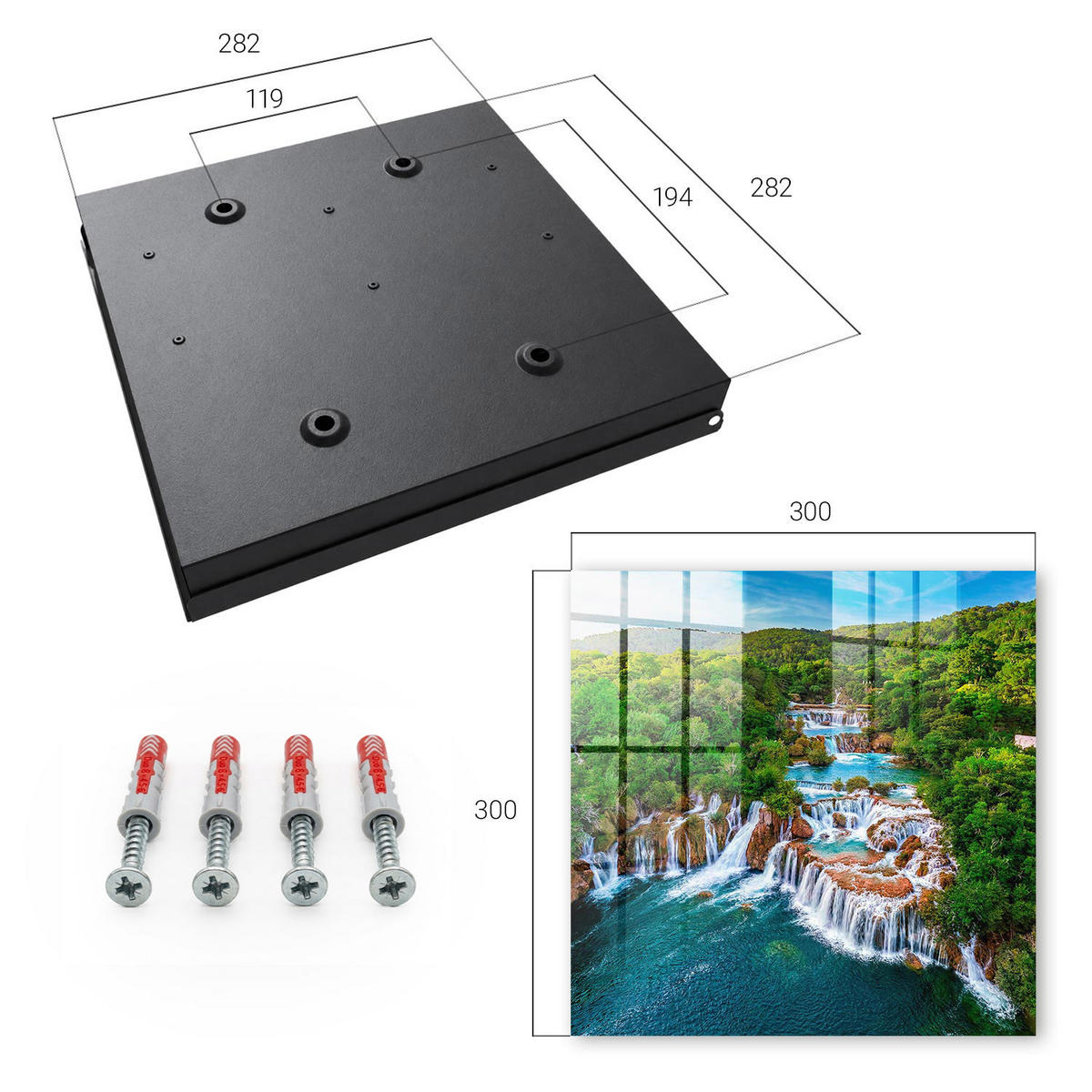 SCHLÜSSELBOX Schwarz 30x30 cm- Türöffnung nach rechts - Natürliche Wasserfälle - Grün, Metall (30/30/5cm) - TULUP
