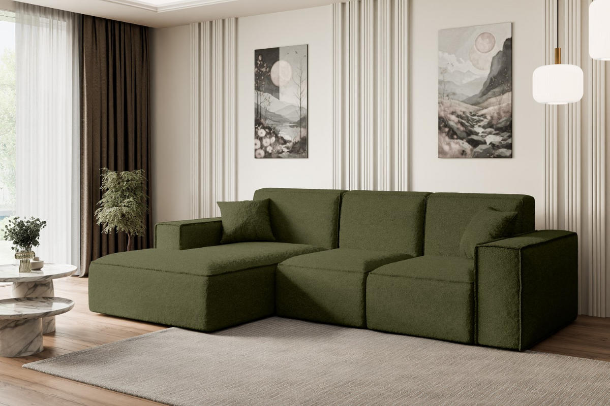 ECKSOFA Ottomane Links SERRA-L - 266x165x73 cm Grün Bouclé - Schwarz/Grün, Holzwerkstoff/Kunststoff (165/266cm) - ALTDECOR