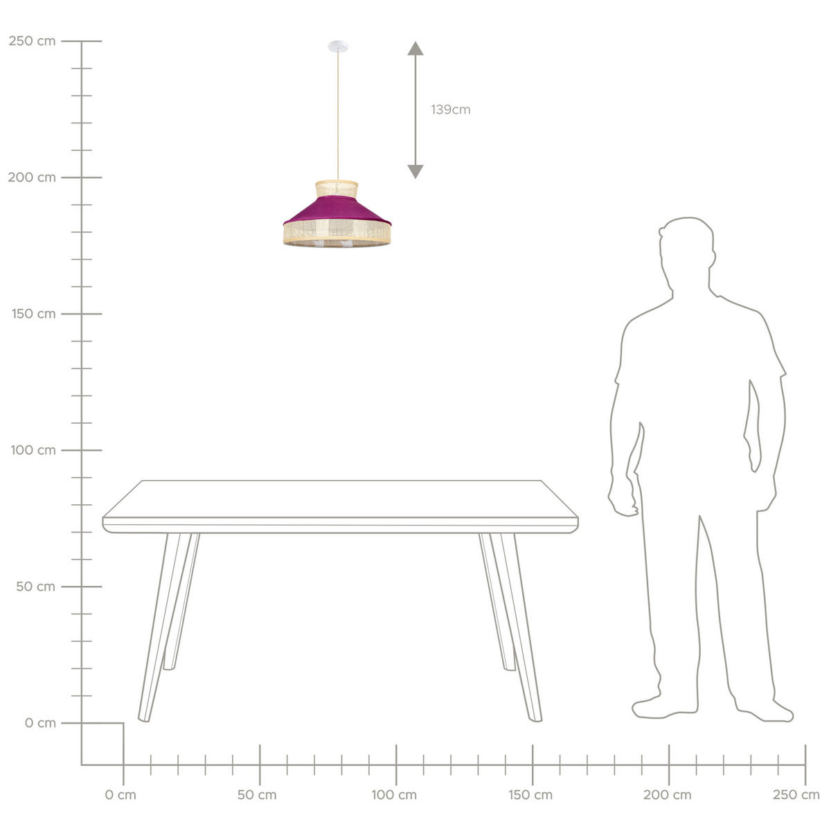 HÄNGELAMPE Batali 45/45/167 cm - Naturfarben, Naturmaterialien (45/45/167cm) - Beliani