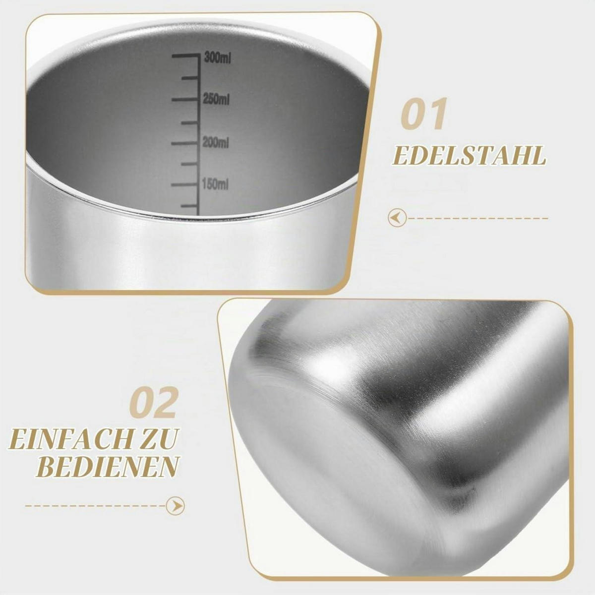 MESSBECHER Edelstahl mit Skala - Silberfarben, Metall (0.3L)