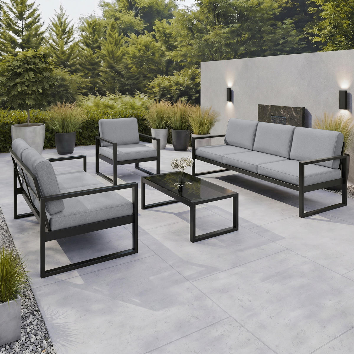 LOUNGESOFA Stella 3-Sitzer mit Metallrahmen, 216 cm, Hellgrau - Hellgrau/Schwarz, Metall (216/86/80cm) - Beautysofa
