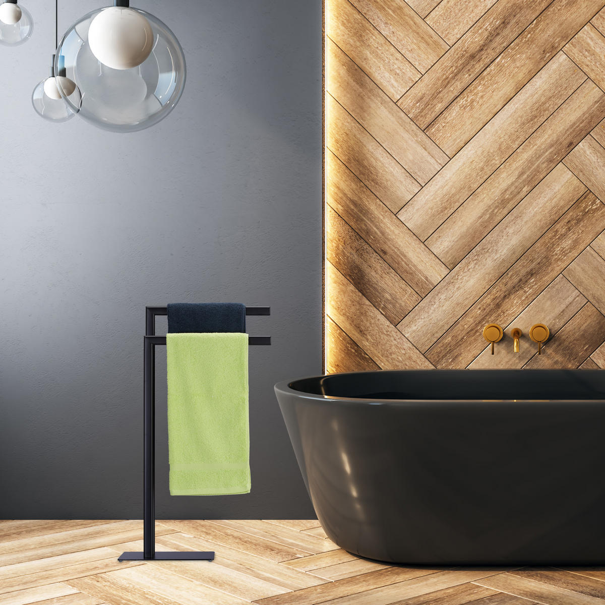 HANDTUCHSTÄNDER - Schwarz, Metall (49/81/20cm) - Relaxdays