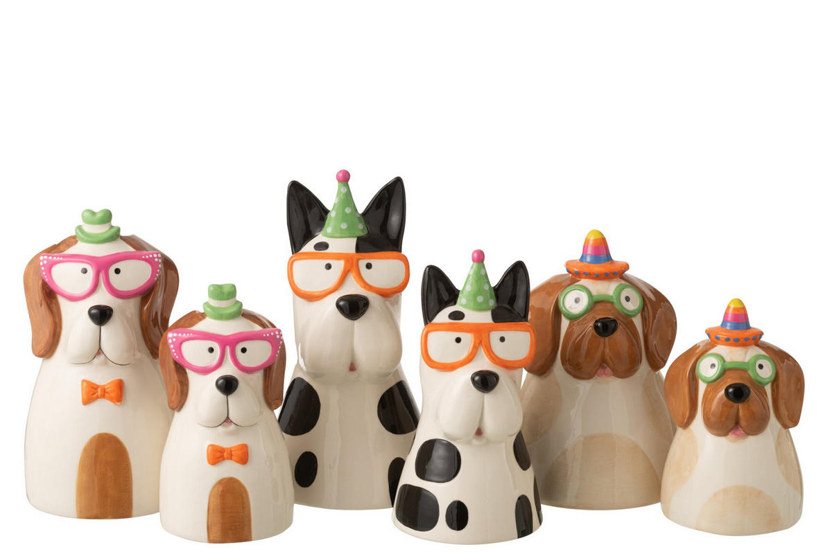 VASE HUND MIT BRILLE (3ER SET) - Multicolor, Keramik (15/28.5/15.5cm) - J-Line