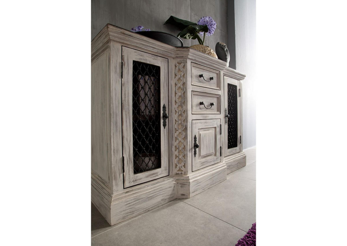 SIDEBOARD Mango / Akazie 135x50x90 weiß gewachst CASTLE-ANTIK #215 - Weiß, Holz (135/90/50cm) - Massivmoebel24