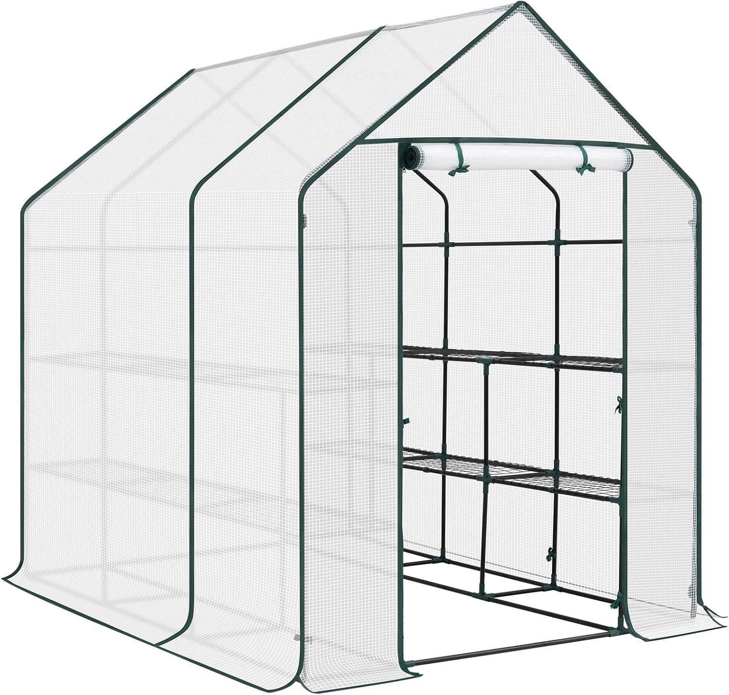 FOLIENGEWÄCHSHAUS, für Frühbeet Gemüse Blumen, 143 x 195 x 215 cm - Weiß, Textil/Metall (143/195/215cm) - Woltu