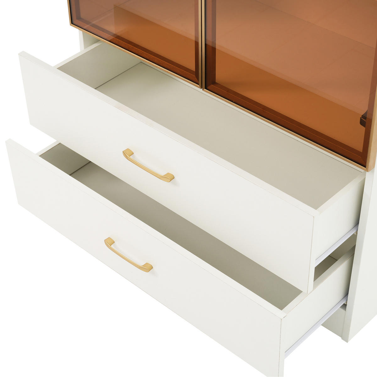 BADSCHRANK in Weiß Highboard mit LED-Lichtleiste Glastür 2 große Schubladen 2 Türen , B75/T34.5/H170cm - Weiß, Glas/Holzwerkstoff (75/170/34.5cm) - STILVORA