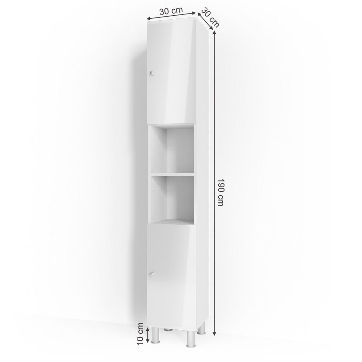 BADSCHRANK Fynn Weiß Hochglanz 30 x 190 cm - Weiß Hochglanz, Holzwerkstoff (30/190/30cm) - Vicco
