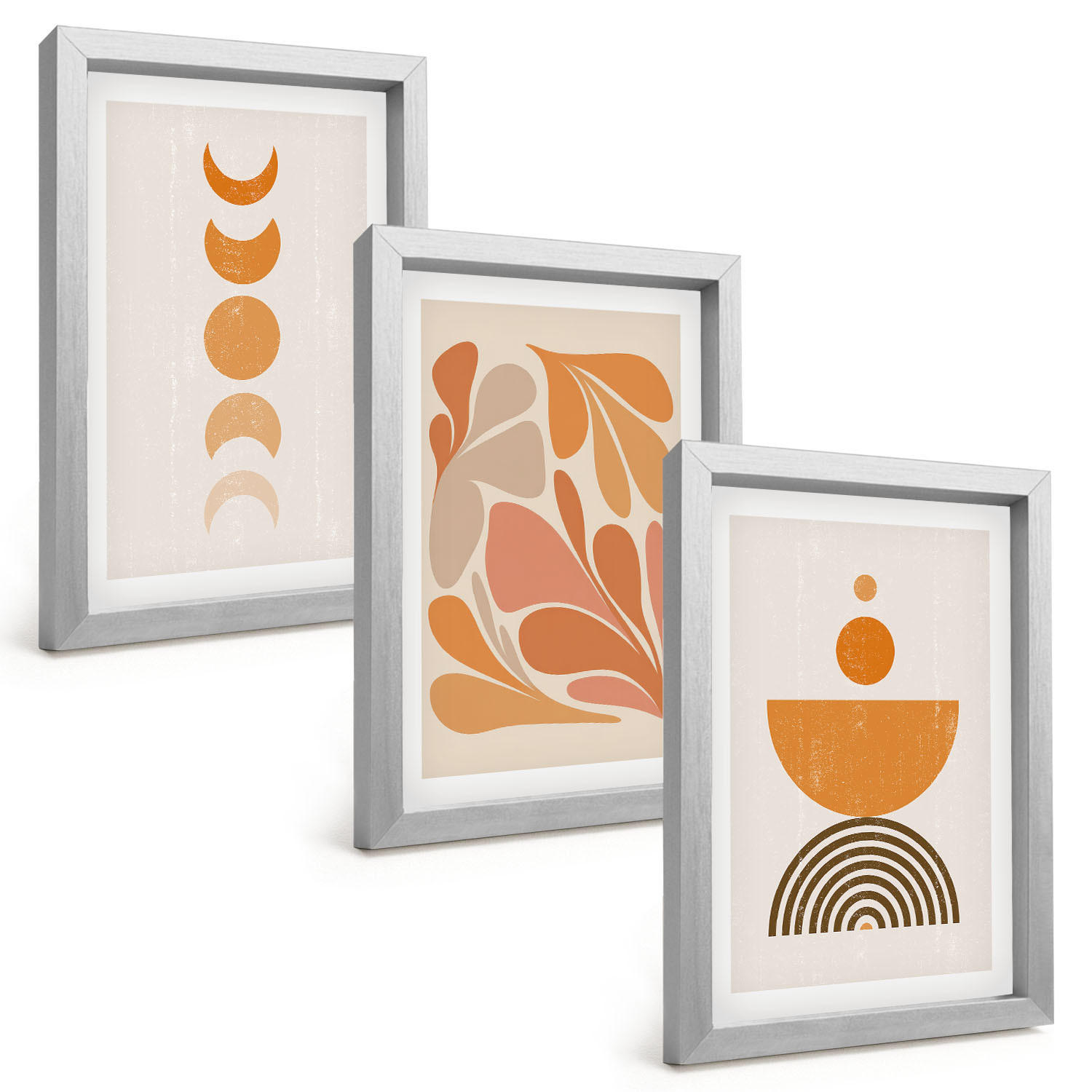 BILDER SET 3er Set - 20x30 cm Silberner Rahmen - Abstrakte orange Formen - Silberfarben, Kunststoff (20/30cm) - TULUP