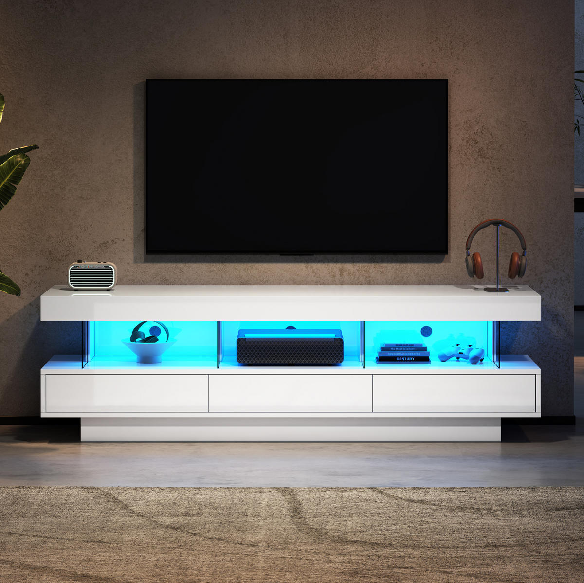 TV-ELEMENT mit LED-Beleuchtung 160 x 38 x 50,5 cm Weiß Hochglanz - Weiß, Holzwerkstoff (38/50.5/160cm) - Beauniv