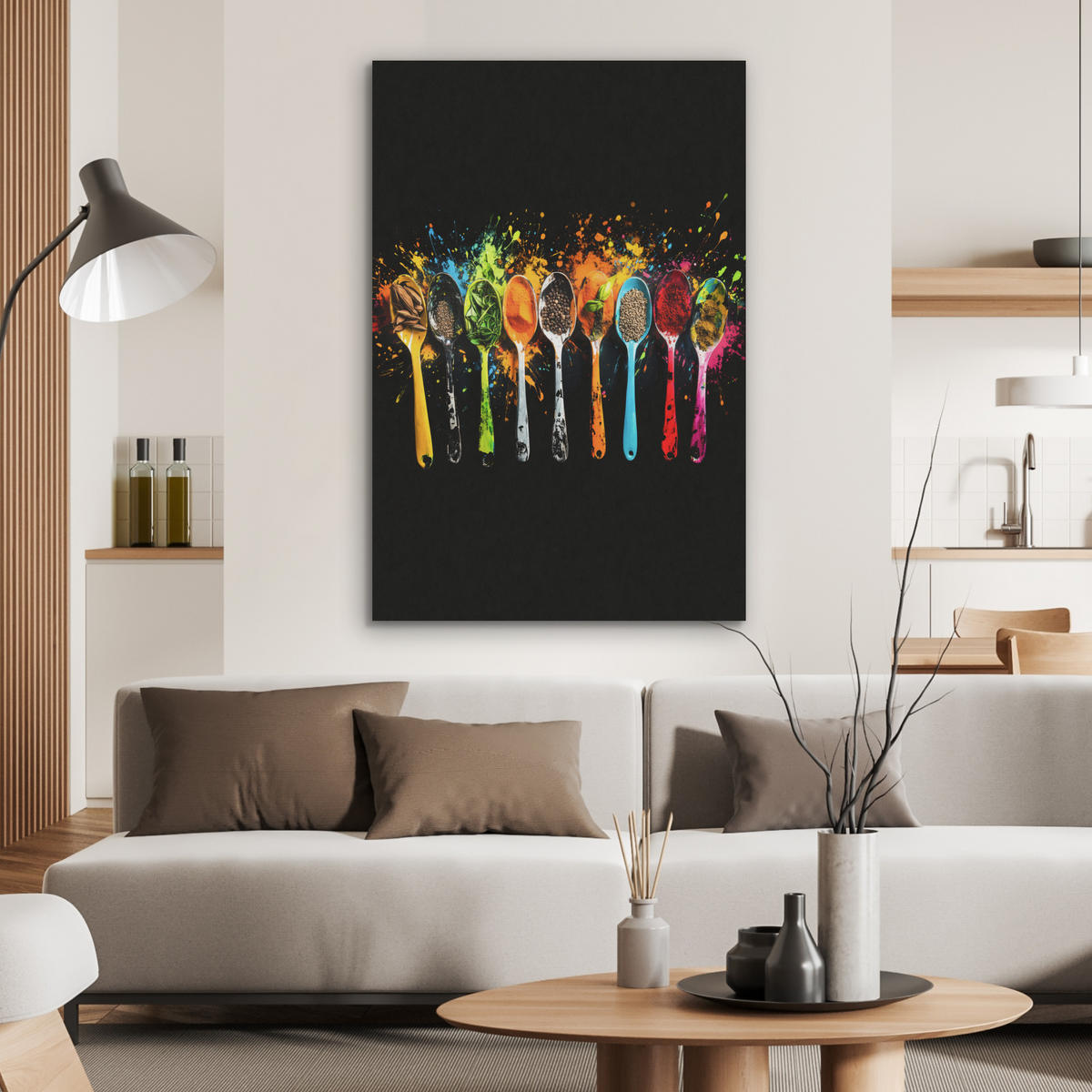 AKUSTIKBILD Löffel - Gewürze - Modern - Graffiti - Farbe - Farbenfroh Wanddeko 70x100 cm - Multicolor, Textil (70/100/0.9cm) - MuchoWow