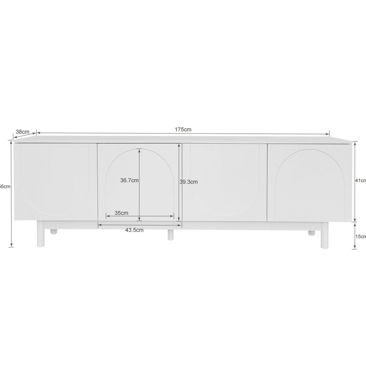 TV-SCHRANK in Weiß mit 4 Türen und verstellbaren Einlegeböden 175/38/56 cm - Weiß, Holzwerkstoff (175/56/38cm) - Redom