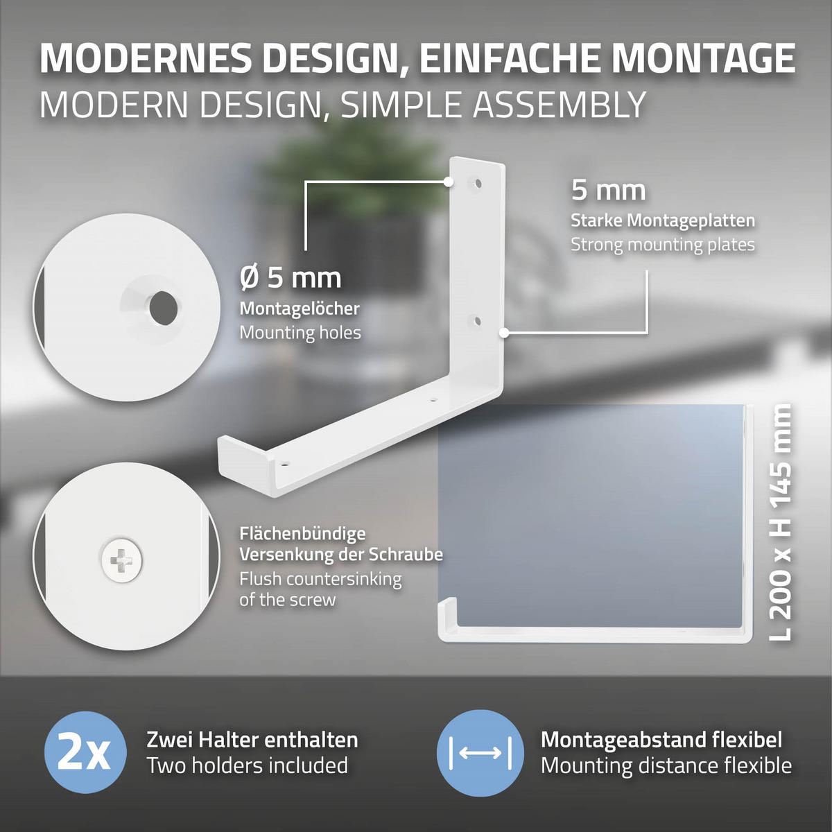 REGALHALTERUNG - Weiß, Metall (14.5/4/21cm) - ML-DESIGN