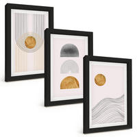 BILDER SET 3er Set - 20x30 cm Schwarzer Rahmen - Abstrakte Formen in Beige und Grau - Schwarz, Kunststoff (20/30cm) - TULUP