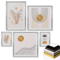 WANDBILDER 5er Set - 50x50 cm & 20x30 cm & 40x60 cm Silberner Rahmen - Berge, Wasserfälle, Vögel, Blumen - Silberfarben, Kunststoff (40/60cm) - ArtPrintCave