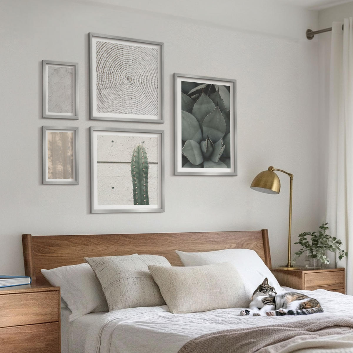 BILDER SET 5er Set - 50x50 cm & 20x30 cm & 40x60 cm Silberner Rahmen - Sommerliche Texturen aus den Tropen - Silberfarben, Kunststoff (40/60cm) - TULUP