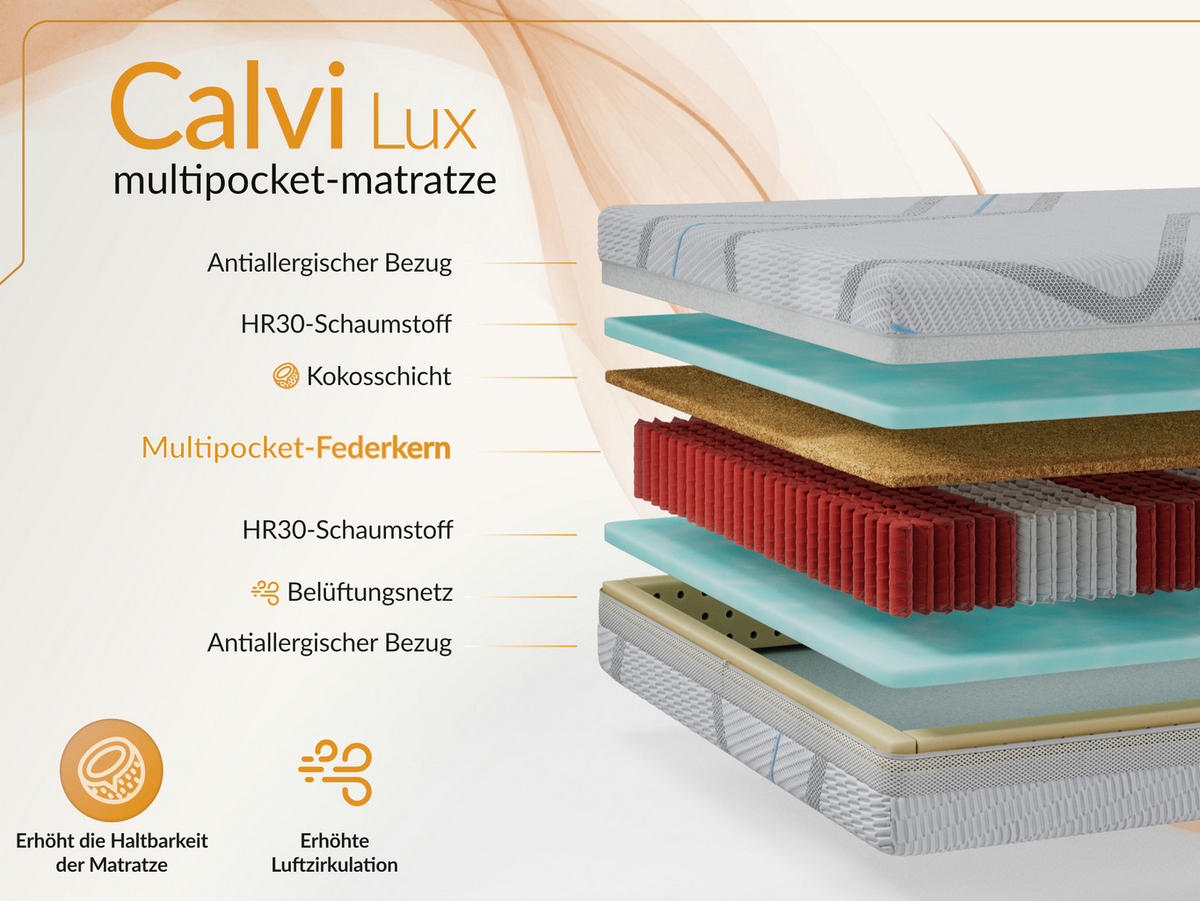 TASCHENMATRATZE CALVI - 180/200 - H3/H4 - Lux - Multicolor, Textil (180/200cm) - MKS