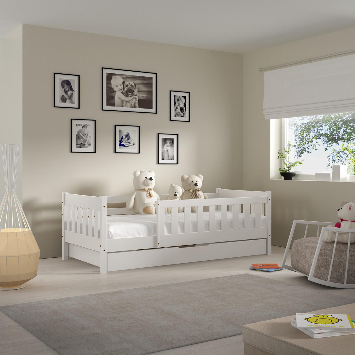 KINDERBETT ELSA mit Bettkasten 80x160 cm Weiß - Weiß, Holz (80/160cm) - MASSENO