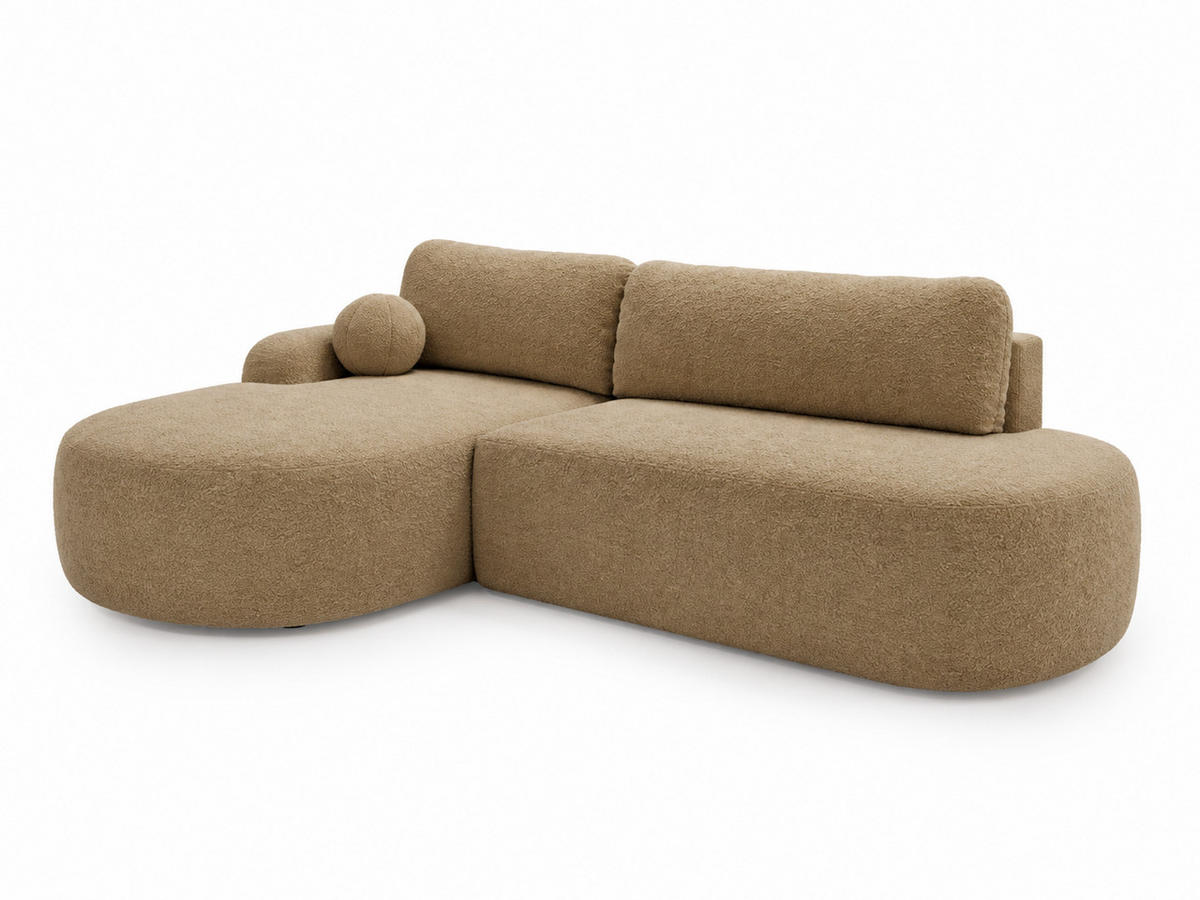 ECKSOFA Aurio O Bouclé-Stoff Hellbraun Links - Hellbraun, Holz/Textil (271/177cm) - Graingold