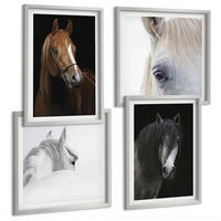 BILDER SET 4er Set - 50x50 cm & 40x60 cm Silberner Rahmen - Pferdeporträts in Schattierungen - Silberfarben, Kunststoff (50/50cm) - TULUP