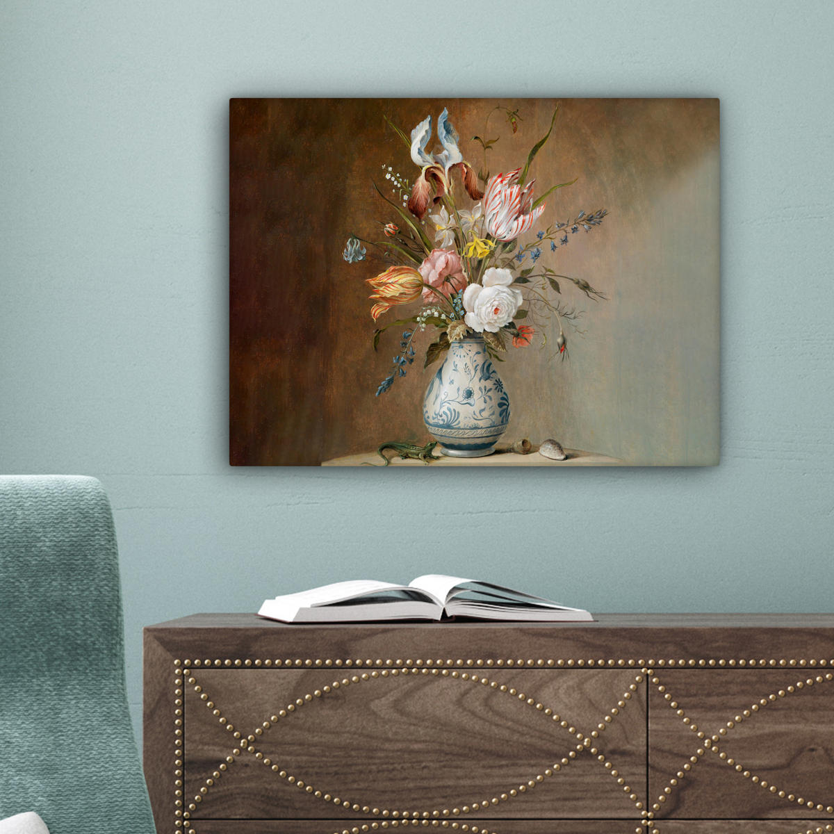 LEINWANDBILD Alte Meister - Blumen - Balthasar van der Ast Wandbild 40x30 cm - Hellbraun, Textil (40/30cm) - MuchoWow