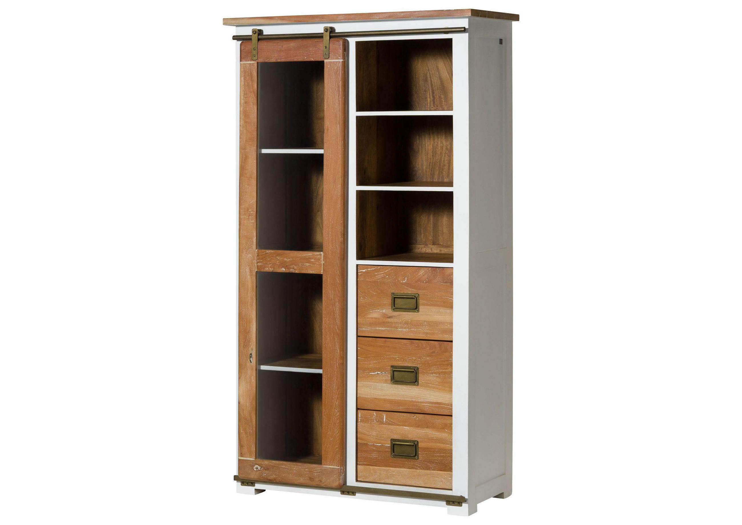 VITRINE Mango 100x45x175 weiß lackiert RAILWAY #526 - Weiß, Holz (100/175/45cm) - Massivmoebel24