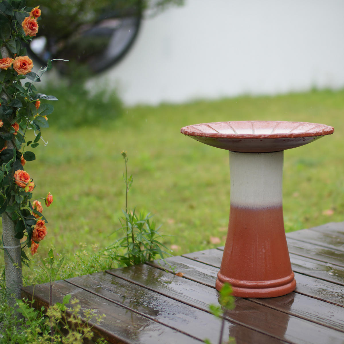 VOGELBAD mit Standfuß, Keramik Ø43/45H cm, Wetterfest, Rot - Rot, Keramik (43/45/43cm) - LVHOM