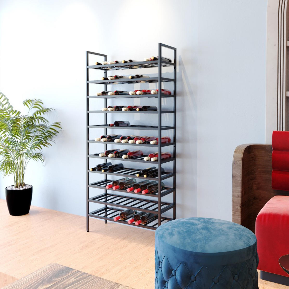 WEINREGAL für 110 Flaschen aus Metall, schwarz - Schwarz, Metall (80/170/30cm) - Metalo Pro