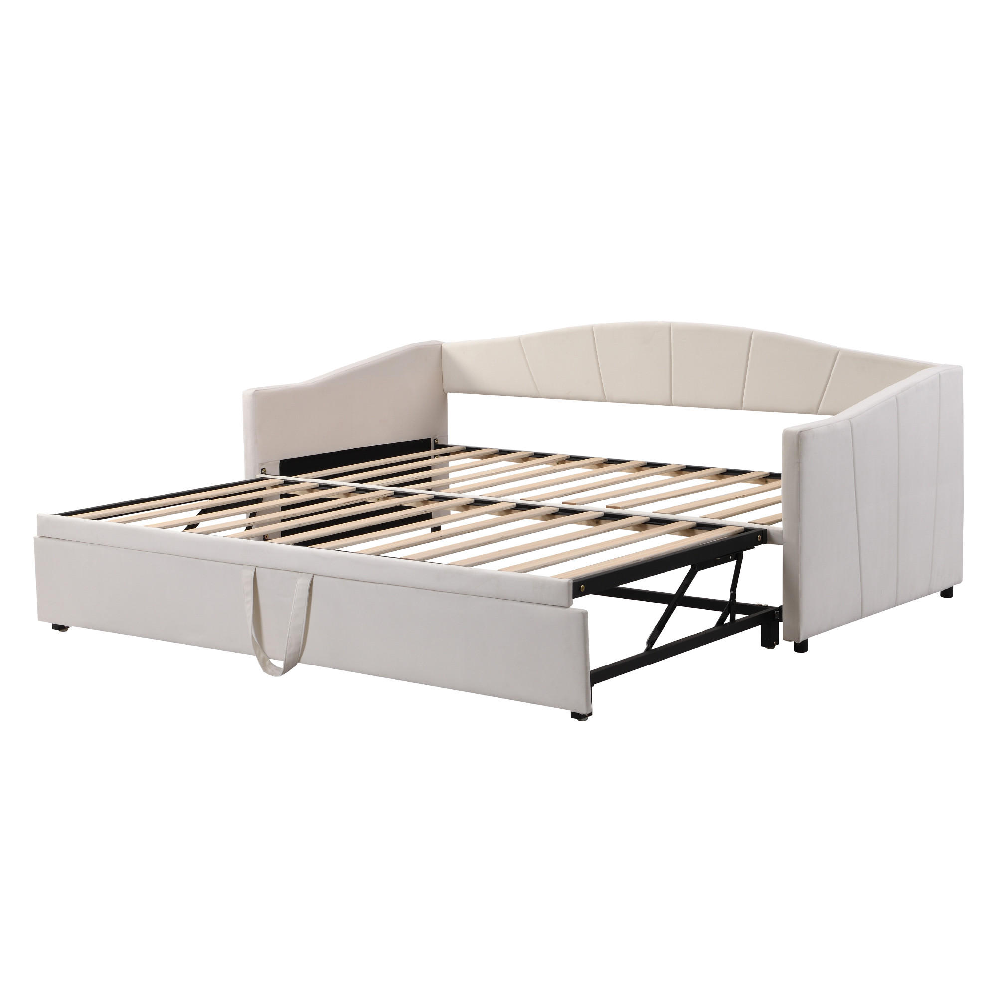 SCHLAFSOFA ausziehbar 90/180x200 cm Samt Beige mit Lattenrost - Beige, Metall (90/200cm) - Meubliv