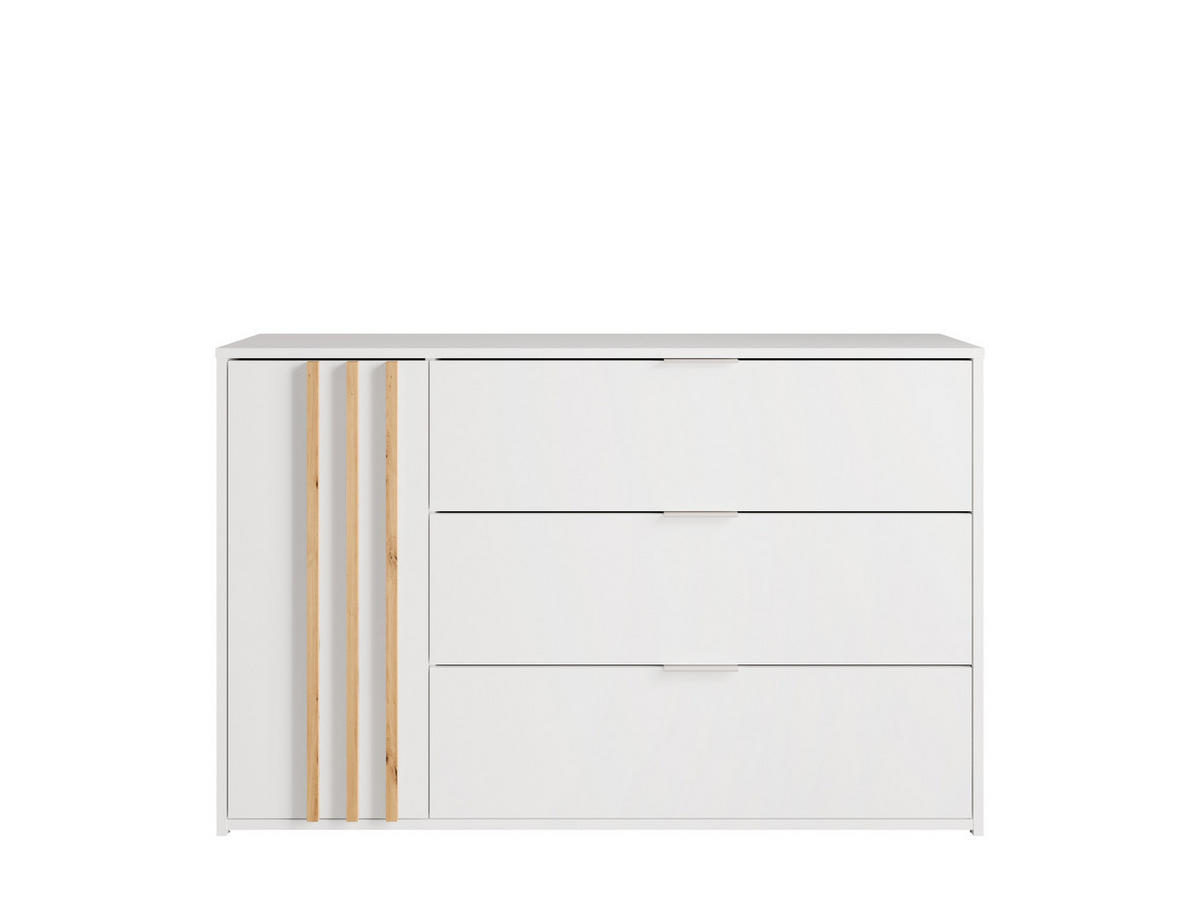 KOMMODE TOREN 125/79,5/35cm mit 3 Schubladen 1 Türen Weiß - Eichefarben/Weiß, Holzwerkstoff (125/79.5/35cm) - MASSENO