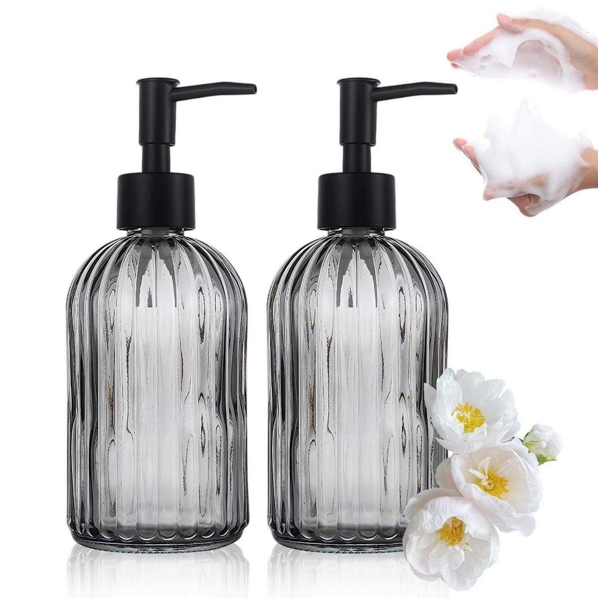 SEIFENSPENDER 2er Set Glas Grau 400ml - Grau, Glas (7.6/19/7.6cm)