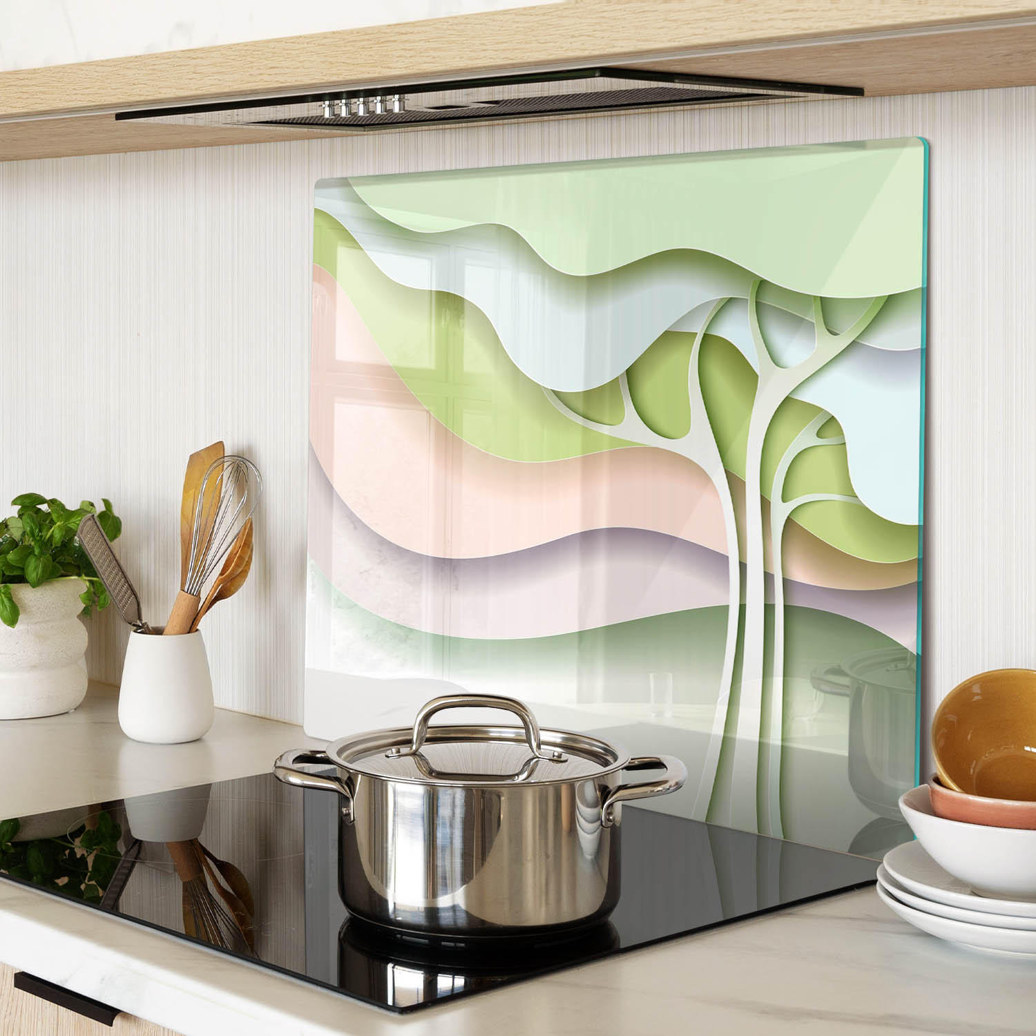 GLASPLATTE 60x52 cm Abstrakter Baum - Grün, Glas (60/0.4/52cm) - TULUP