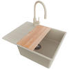 GRANITSPÜLE Kopenhagen, 2-er set Beige 62/50 cm 1 Becken + Küchenarmatur 38/14 cm + Ablauf-Set + Schneidebrett ab 50er Unterschrank - Chromfarben/Beige, Kunststoff (62/20/50cm) - Primagran