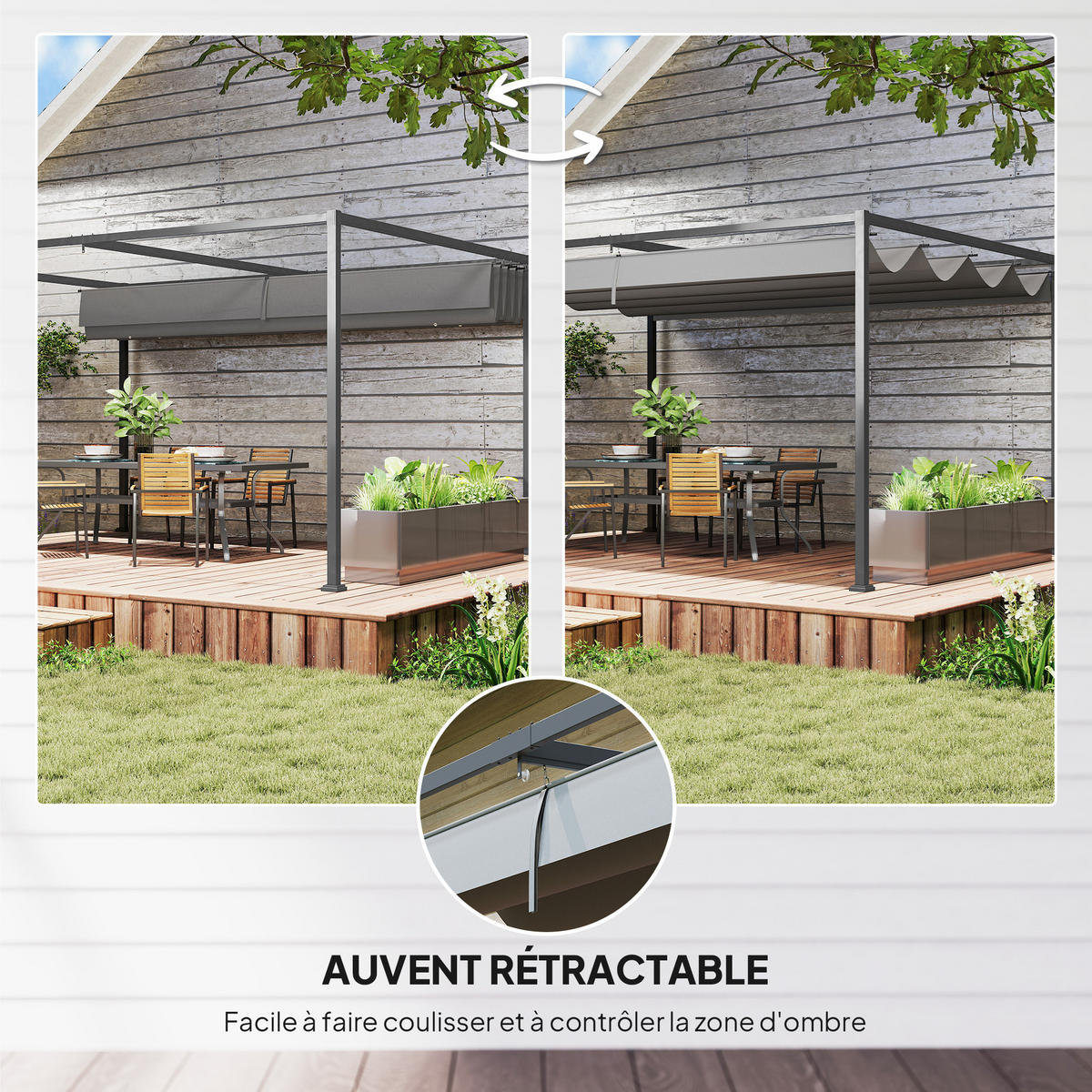 PERGOLA DE-12625 400/300 cm ausziehbar mit 180 g/m² Dunkelgrau - Dunkelgrau, Metall (300/222/400cm) - ComfortXL