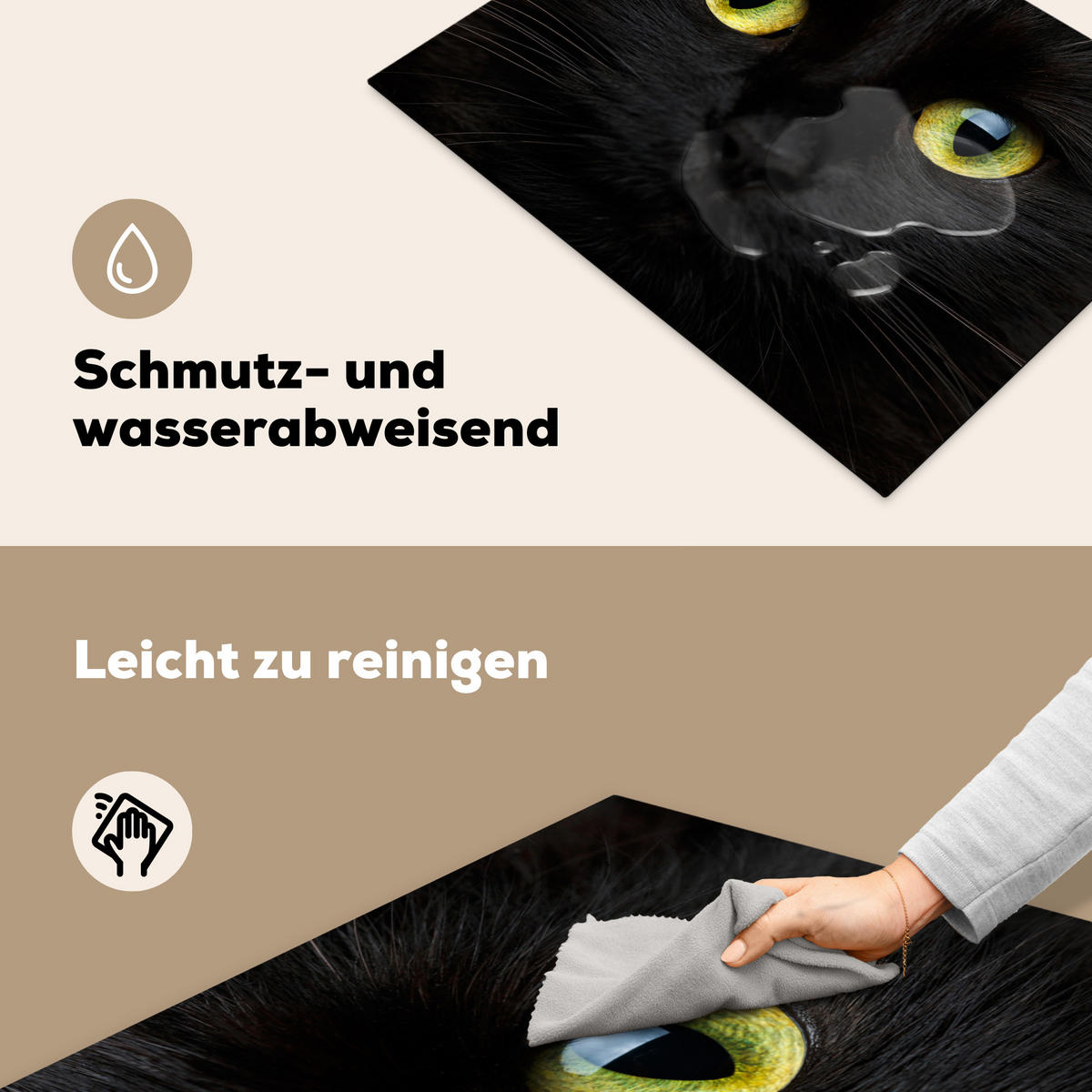 HERDABDECKPLATTE Katze - Augen - Gelb - Schwarz Induktionsmatte 71x52 cm - Schwarz, Kunststoff (71/52/0.2cm) - MuchoWow