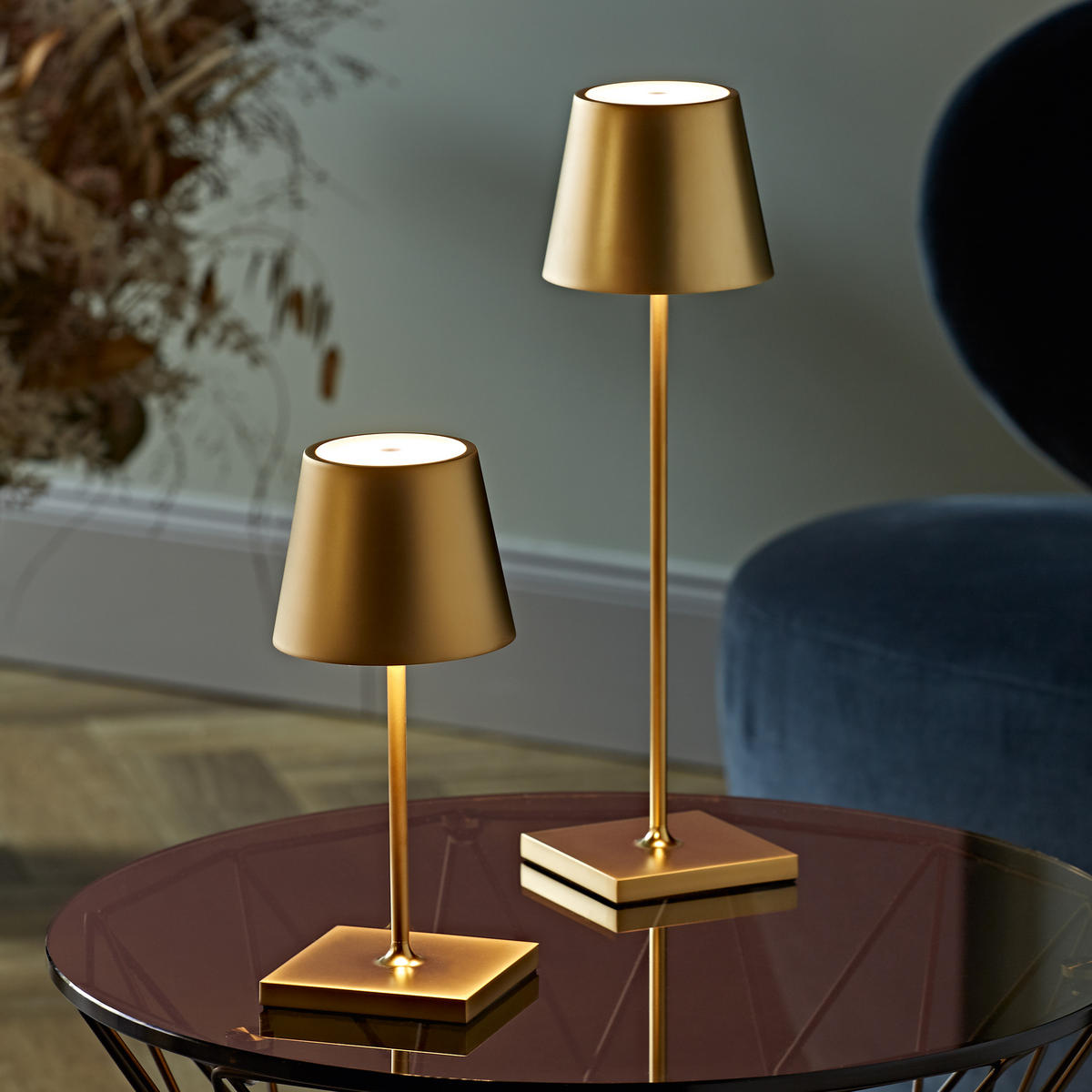 LED Akku-Tischlampe, Nuindie mini 3.0 6er-Set mit Ladestation, goldfarben - Goldfarben, Metall (25/10/25cm) - Sigor