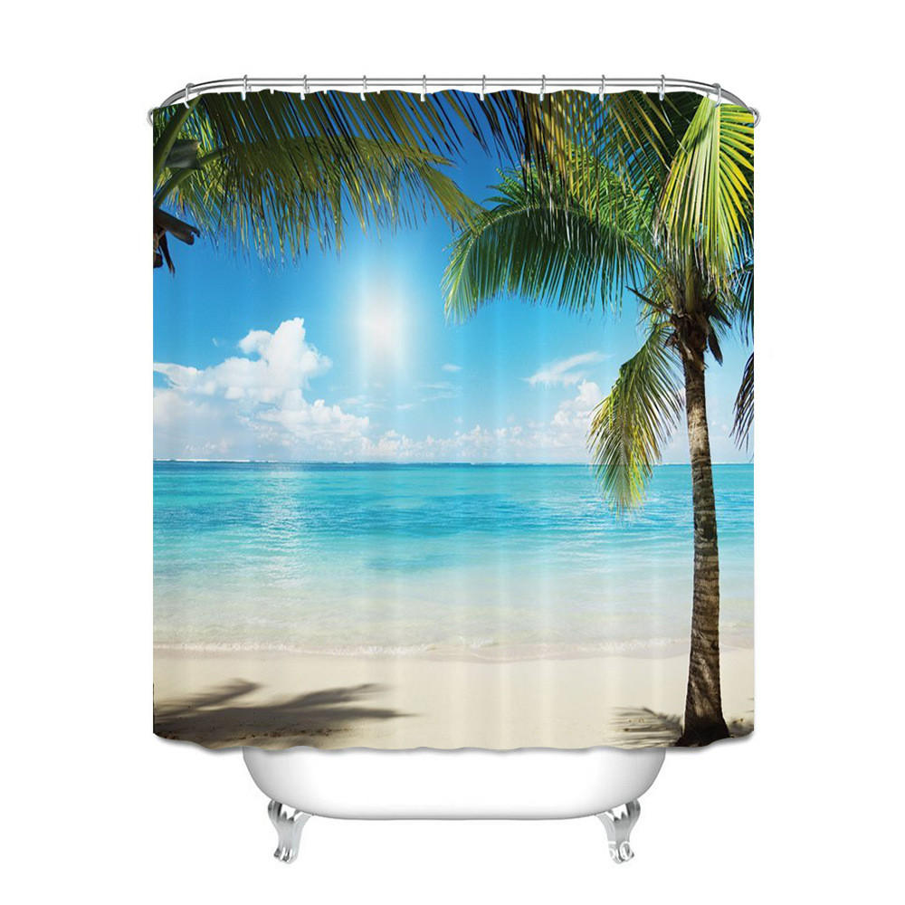 DUSCHVORHANG 180 x 200 cm Polyester Strand Muster wasserdicht 3D - Multicolor, Kunststoff (180/200cm) - MCBOSON