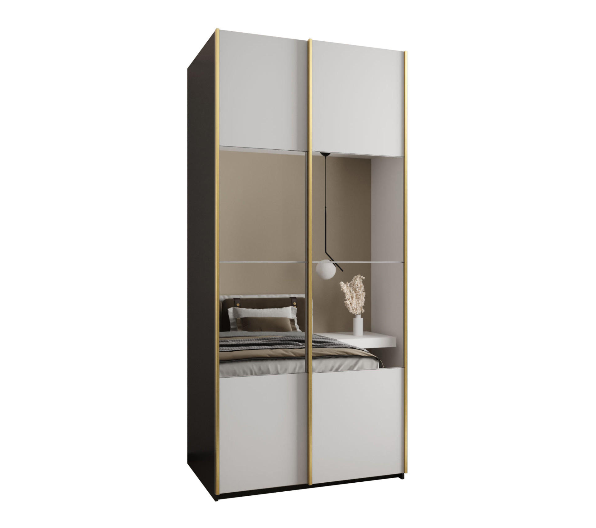 Abiks Möbel Schwebetürenschrank Schwarz, Weiß, Gold 110x245x64 cm