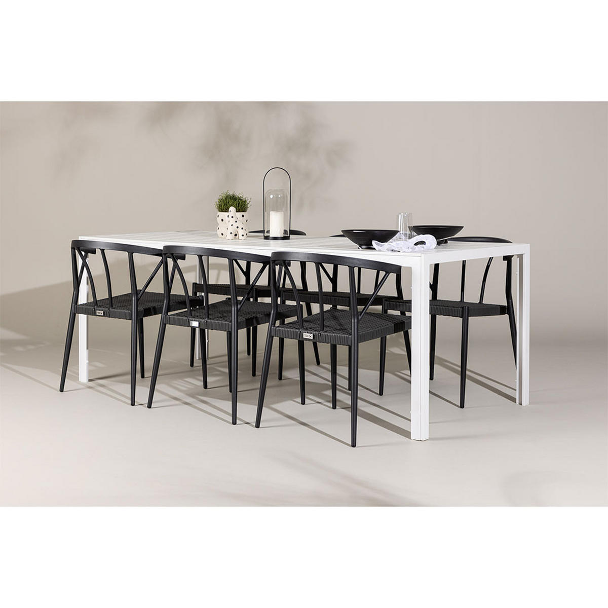 GARTENSET, Break, Tisch Weiß, Stühle Schwarz, Metall, 90 x 205 x 75 cm, 7-teilig - Weiß, Metall - ebuy24