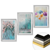 WANDBILDER 3er Set - 40x60 cm Silberner Rahmen - Hintergrundmuster mit Pastellblumen - Silberfarben, Kunststoff (40/60cm) - ArtPrintCave