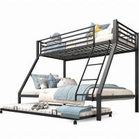 ETAGENBETT aus Metall 90/140x200 cm Schwarz mit Ausziehbett, hohe Belastbarkeit und 3 Schlafplätze - Schwarz, Metall (140/200cm) - Modfu