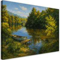 LEINWANDBILD Blick von der Terrasse Santorini 100x70cm - Grün, Textil (100/70cm) - Feeby