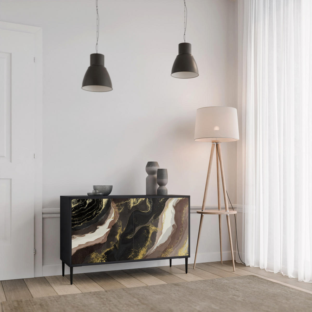 SIDEBOARD GOLD DUST, Eicheneffekt, 111x42x77,5 cm, 2 Türen - Eichefarben/Buchefarben, Holzwerkstoff/Buchenholz (111/77.5/42cm) - SpaceRebels