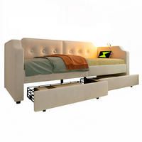 POLSTERBETT 90/200 cm mit USB/Type-C, Leselicht & 2 Schubladen, Samt Beige - Beige, Textil (90/200cm) - Redom