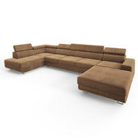 WOHNLANDSCHAFT GAIAN Beige Velours-Stoff mit Schlaffunktion - Beige, Holz (412/88/190cm) - MASSENO